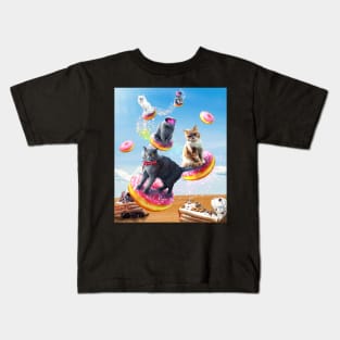 Cat Donut - Cats Riding Donuts Kids T-Shirt